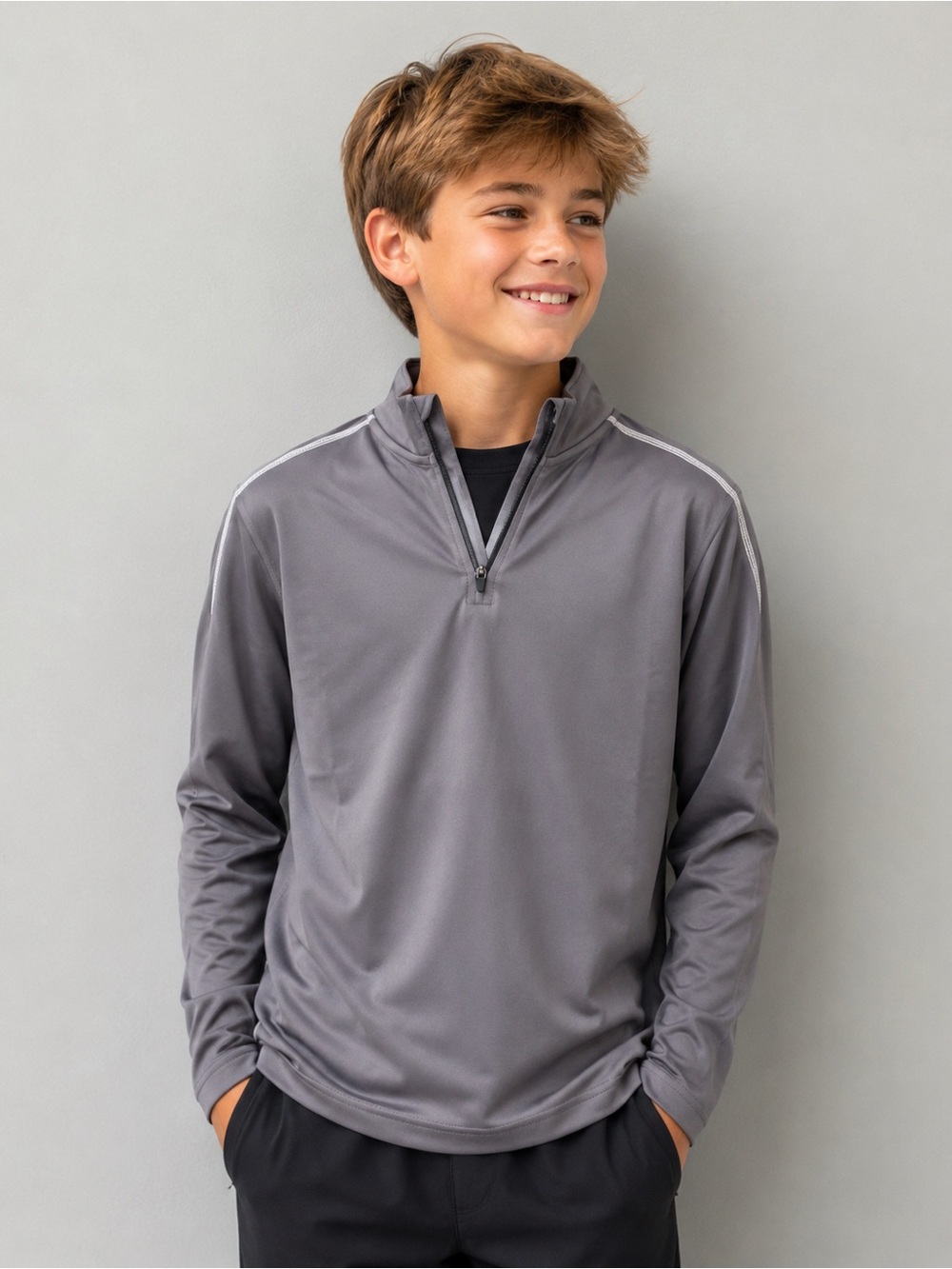 Pennant Youth L Conquest 1/4 Zip Steel Gray Performance Pullover NWT